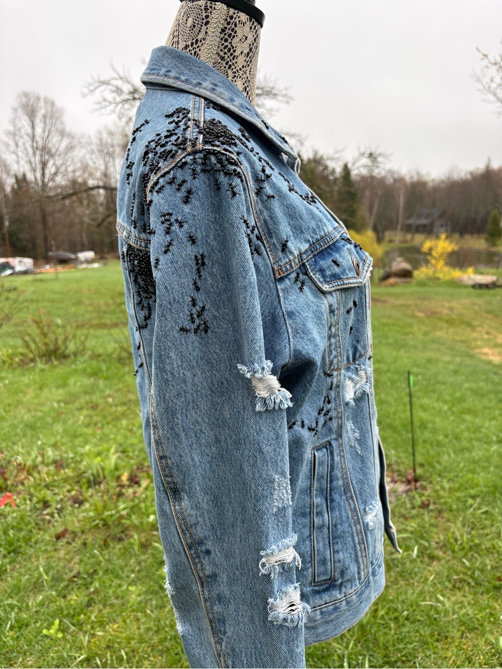 Black beads ANTS Light Blue Women's Jeans Jacket - Picture 11 of 13